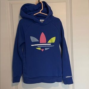 Adidas Royal Blue Hoodie with Colorful Trefoil worn 2x